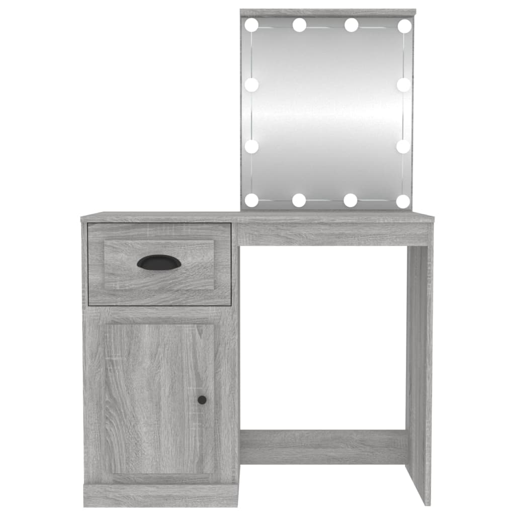 vidaXL Toaletný stolík LED sivý sonoma 90x50x132,5 cm kompozitné drevo