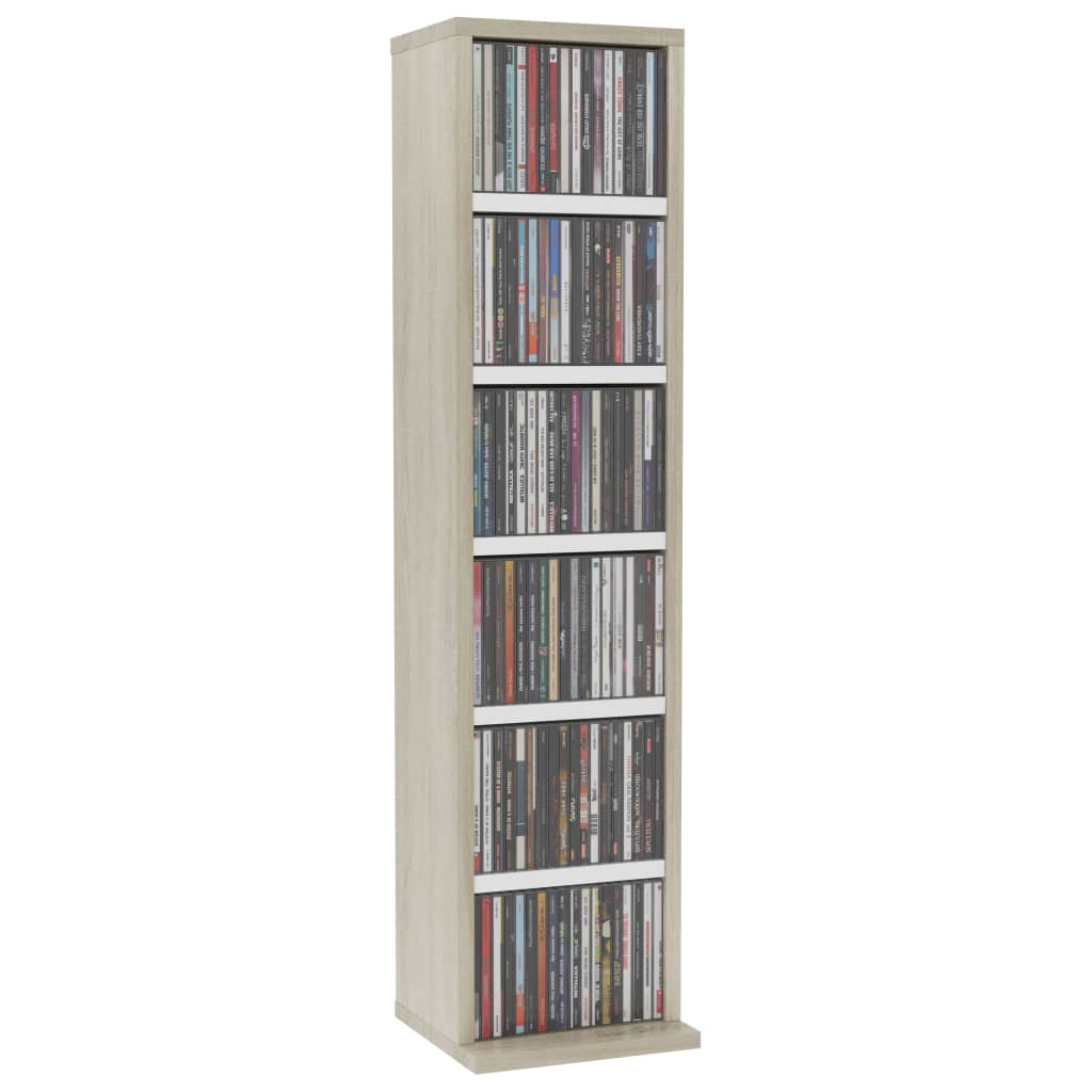 vidaXL Skrinka na CD, biela a dub sonoma 21x20x88 cm, kompozitné drevo