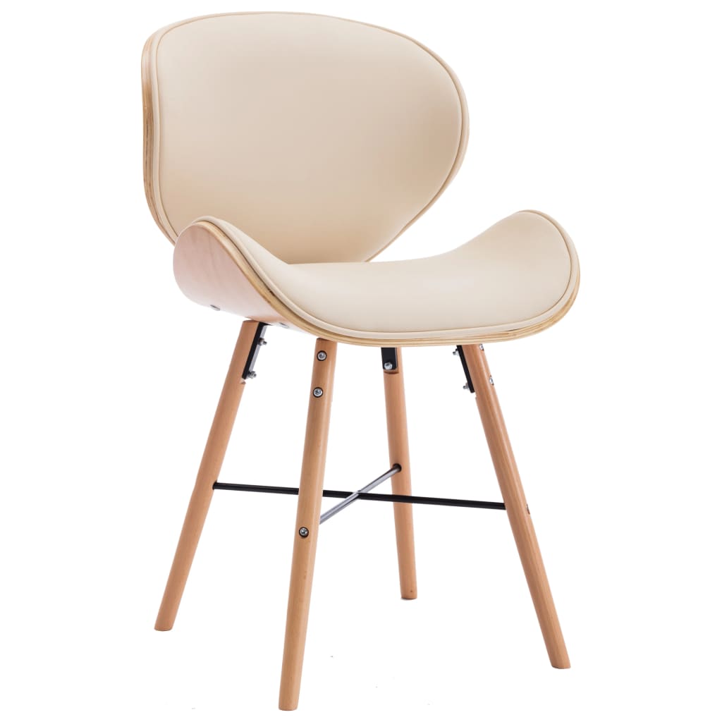 vidaXL Jedálenské stoličky 4 ks, krémové, umelá koža a ohýbané drevo