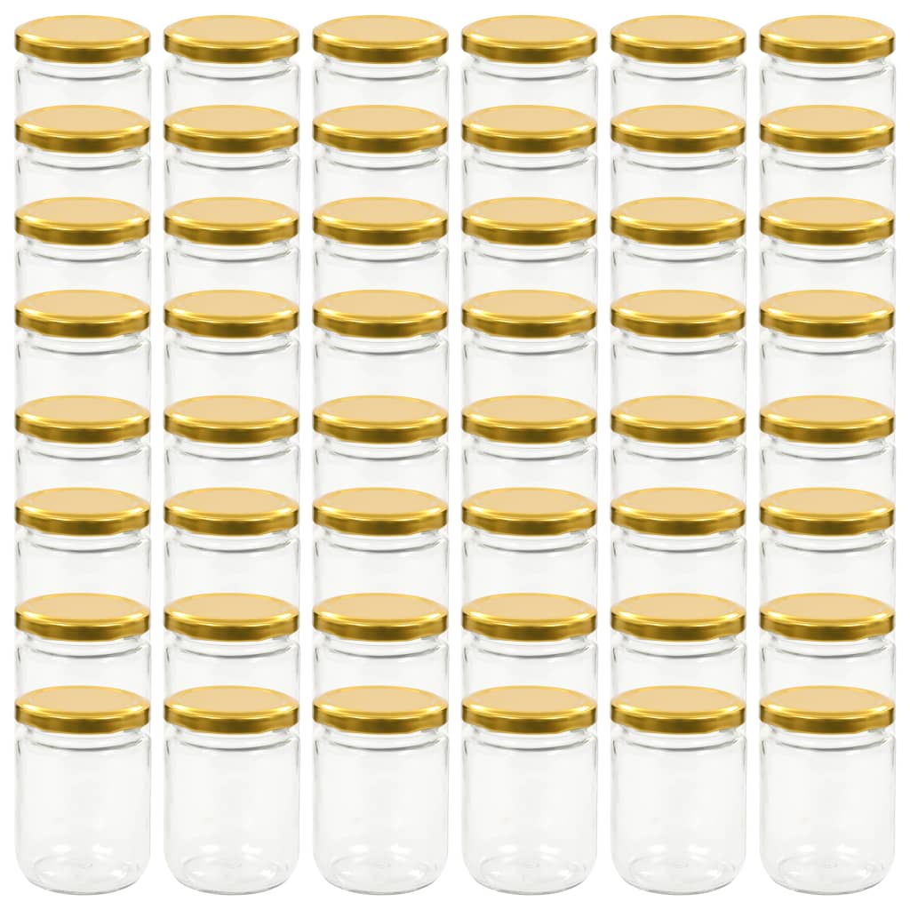 vidaXL Zaváracie poháre so zlatými viečkami 48 ks 230 ml sklo