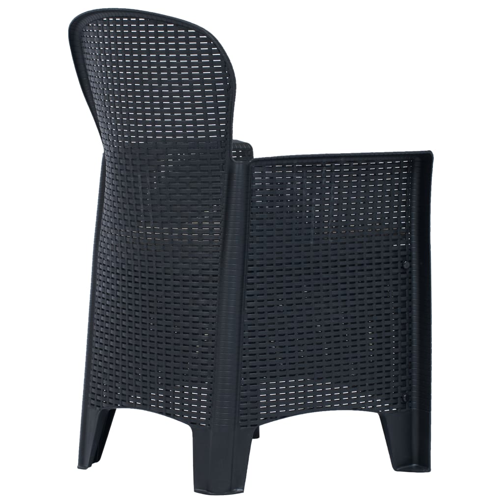 vidaXL Záhradné stoličky 2 ks antracitové plastové s vankúšmi ratanový vzhľad