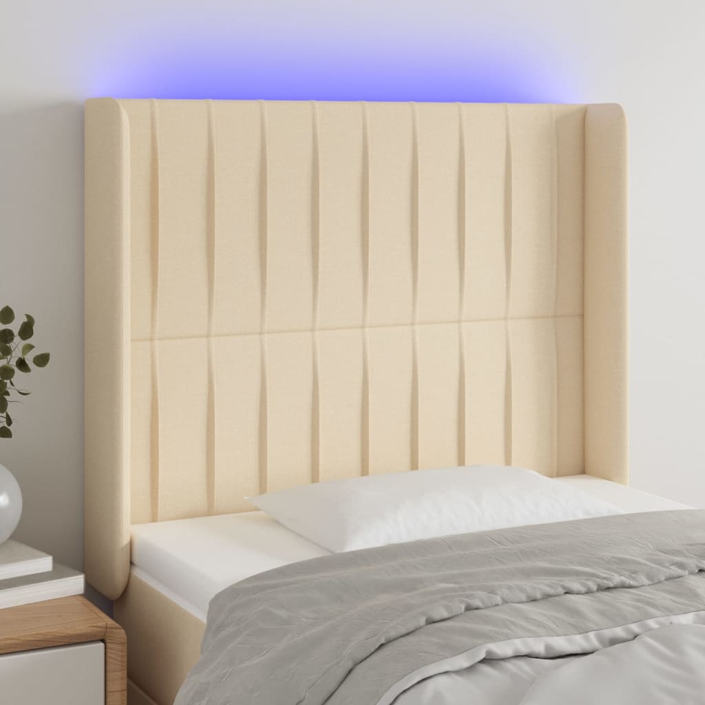 vidaXL Čelo postele s LED krémové 93x16x118/128 cm látka