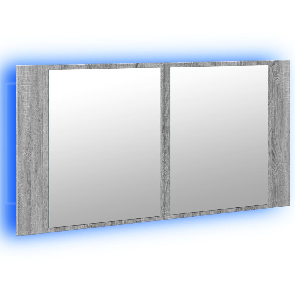 vidaXL LED kúpeľňová zrkadlová skrinka sivá sonoma 90x12x45 cm akryl