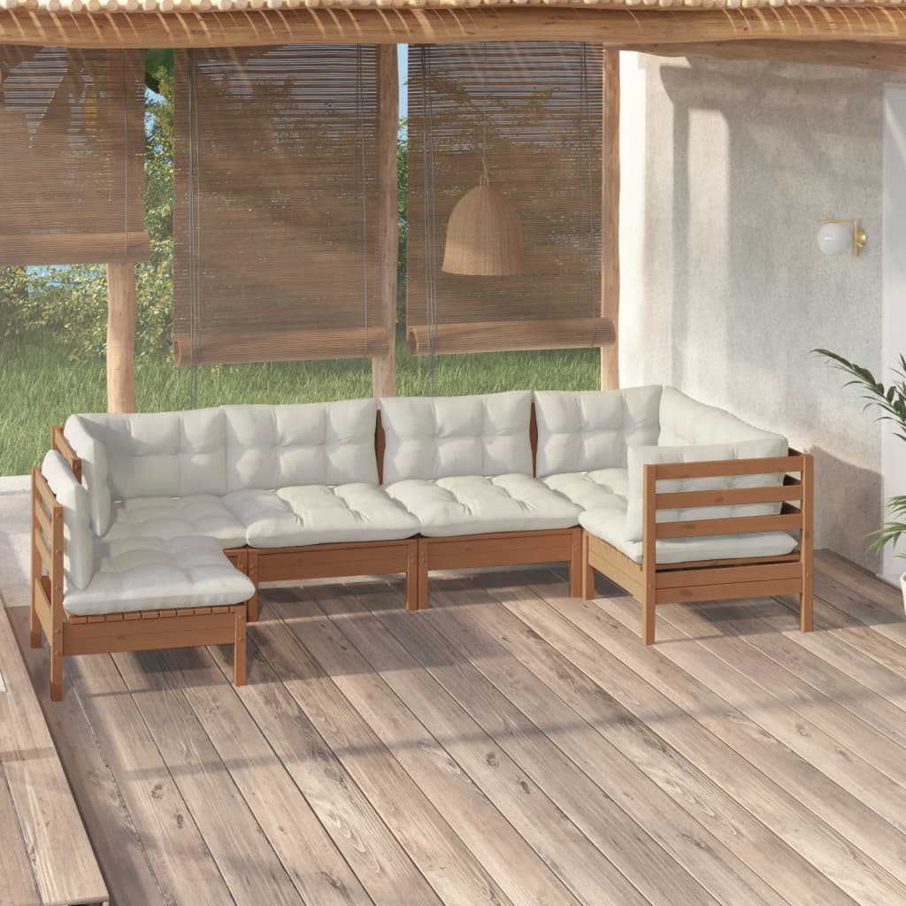 vidaXL 6-dielny záhradný set s vankúšmi medovo-hnedý borovicové drevo