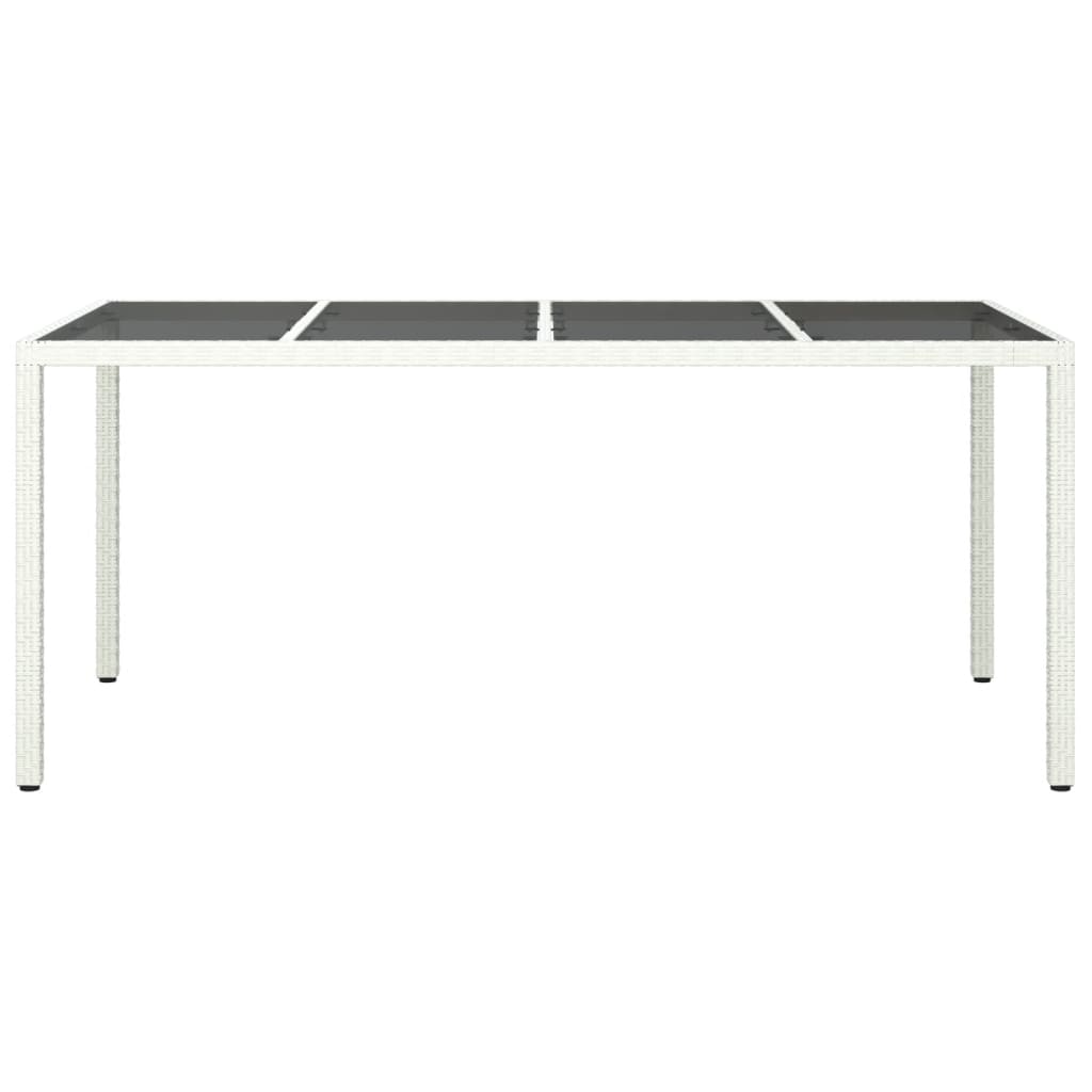 vidaXL Záhradný stôl biely 190x90x75 cm tvrdené sklo a polyratan