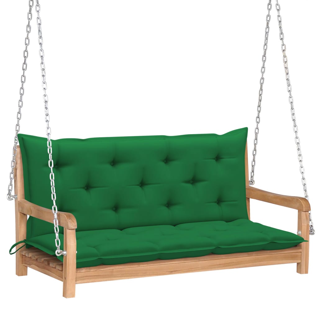 vidaXL Hojdacia lavička so zeleným vankúšom 120 cm tíkový masív