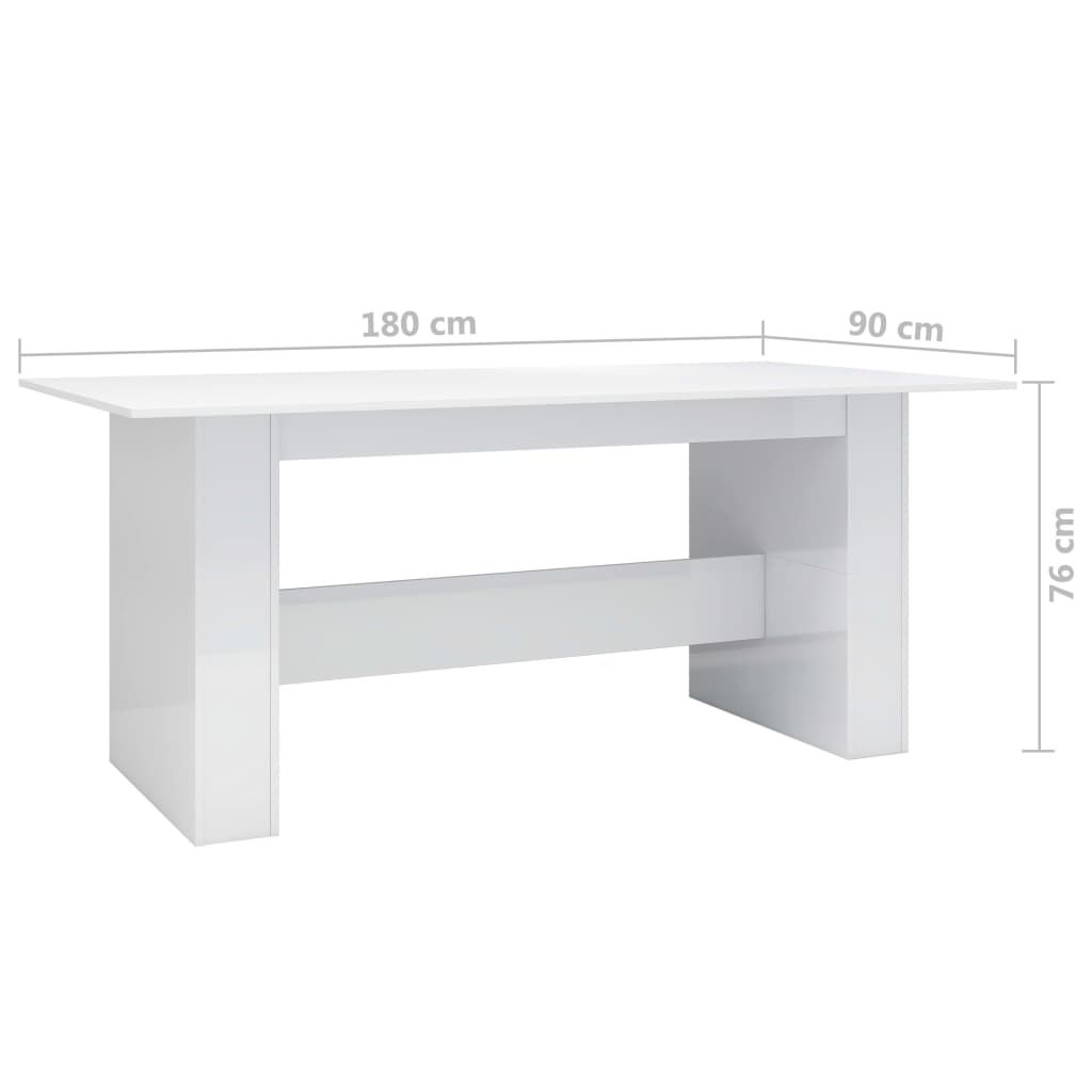 vidaXL Jedálenský stôl lesklý biely 180x90x76 cm drevotrieska