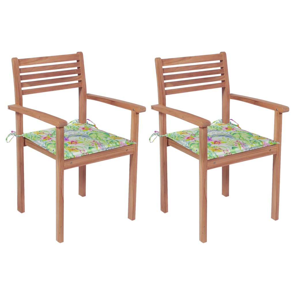 vidaXL Záhradné stoličky 2 ks listové podložky teakový masív