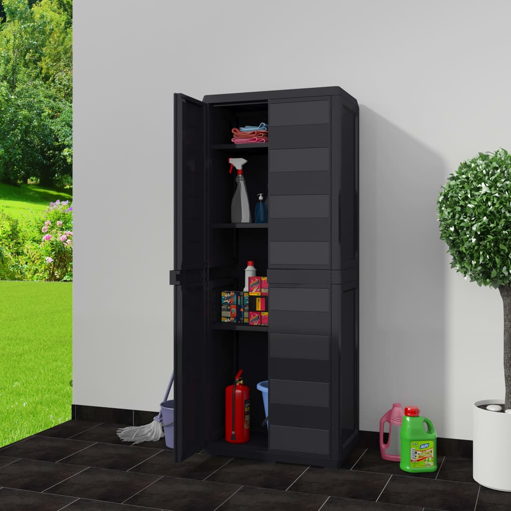 vidaXL Záhradná skladovacia skrinka s 3 policami, čierna
