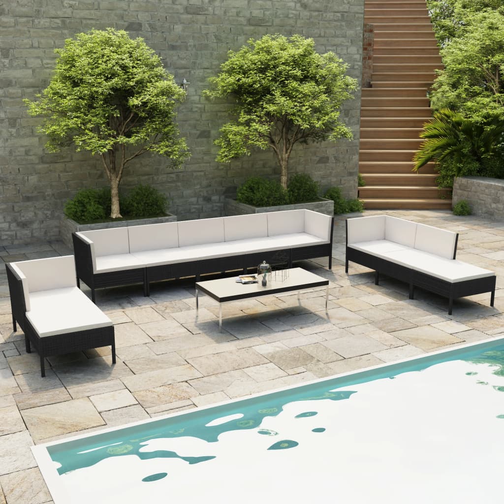 vidaXL 10-dielna záhradná sedacia súprava+podložky, polyratan, čierna