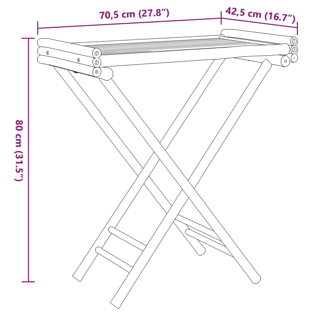 vidaXL Skladací stolík s podnosom 70,5x42,5x80 cm bambus