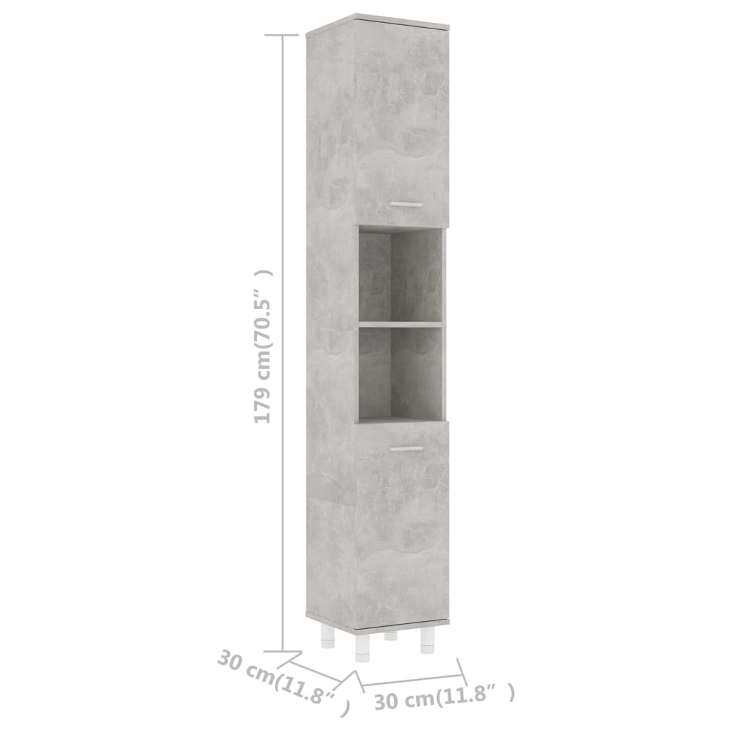 vidaXL Skrinka do kúpeľne, betónovo sivá 30x30x179cm, kompozitné drevo
