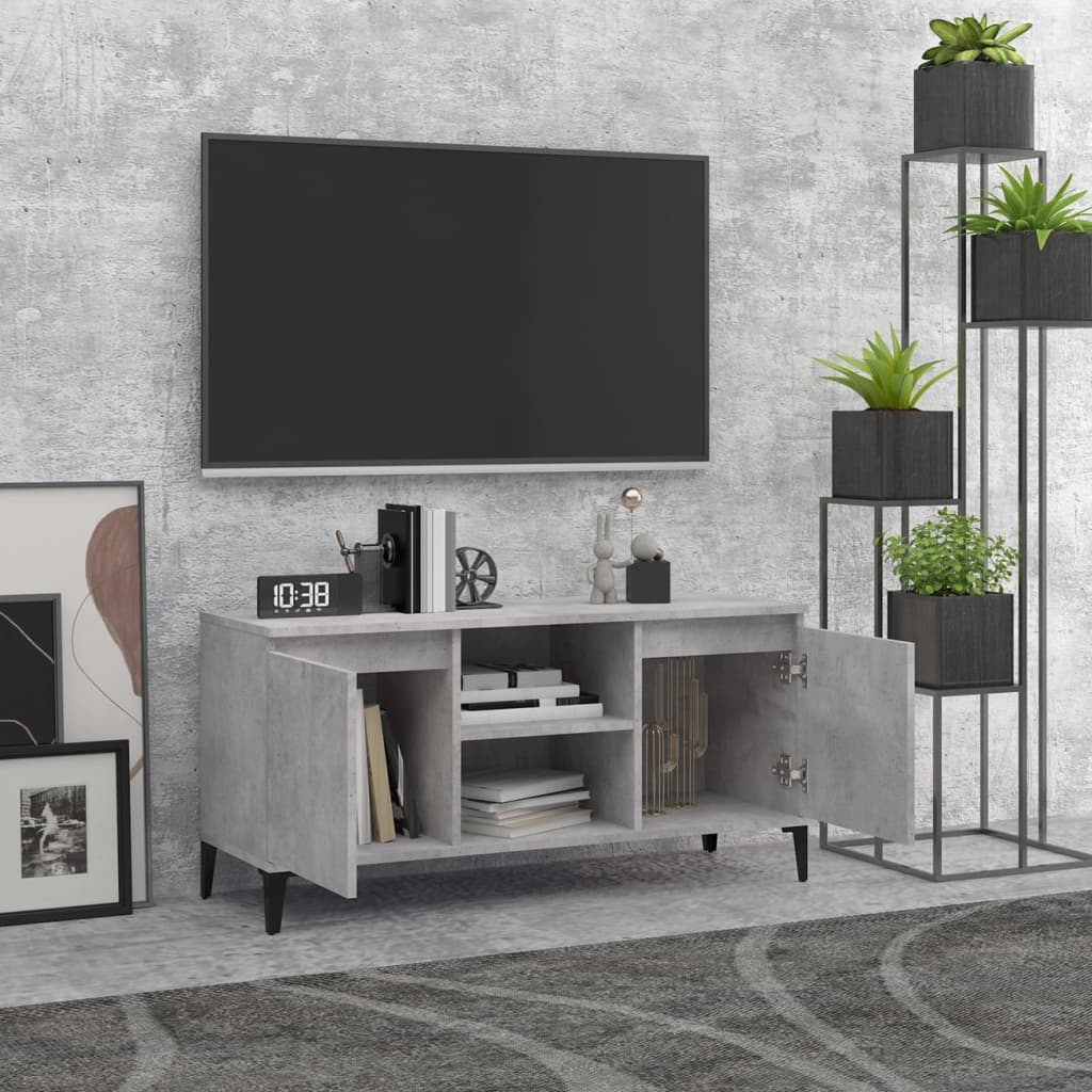 vidaXL TV stolík nožičky z kovu betónový sivý 103,5x35x50 cm