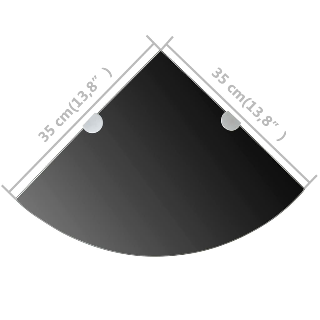 vidaXL Rohové poličky z čierneho skla s chrómovanými úchytkami 35x35 cm 2 ks
