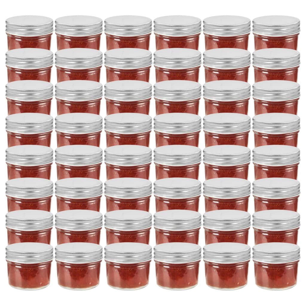 vidaXL Sklenené zaváracie poháre so striebornými viečkami 48 ks 110 ml