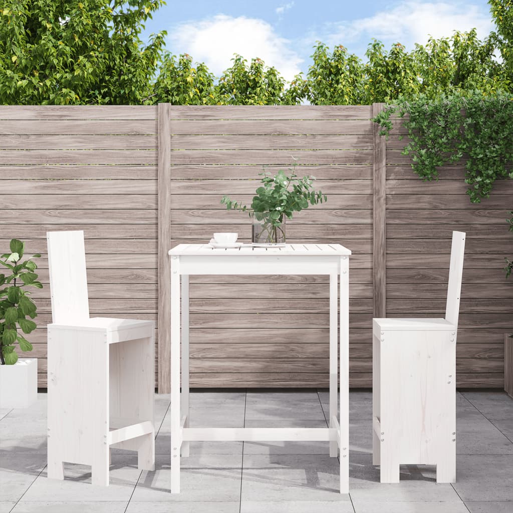 vidaXL 3-dielna záhradná barová súprava biela borovicový masív