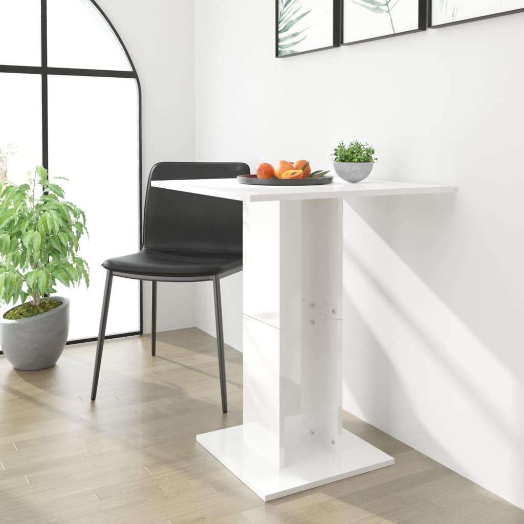 vidaXL Bistro stolík, lesklý biely 60x60x75 cm, kompozitné drevo
