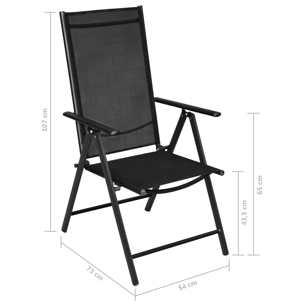 vidaXL Skladacie záhradné stoličky 2 ks, hliník a textilén, čierne
