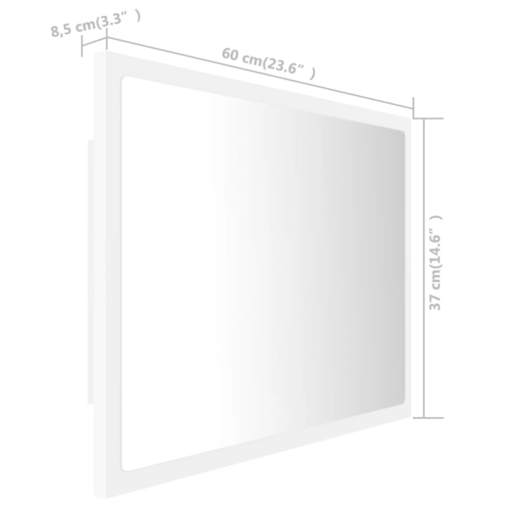vidaXL Kúpeľňové zrkadlo s LED, biele 60x8,5x37 cm, akryl