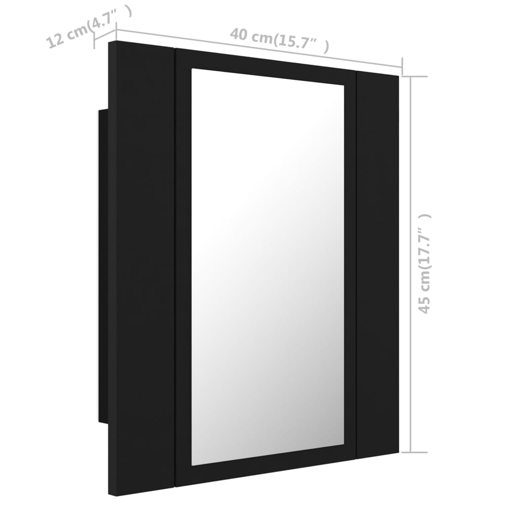 vidaXL LED kúpeľňová zrkadlová skrinka čierna 40x12x45 cm akryl