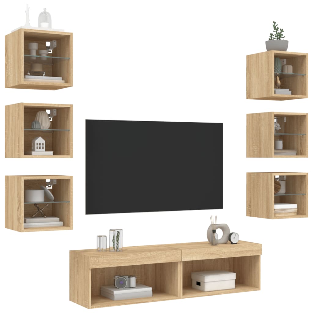 vidaXL 8-dielne TV nástenné skrinky s LED dub sonoma kompozitné drevo
