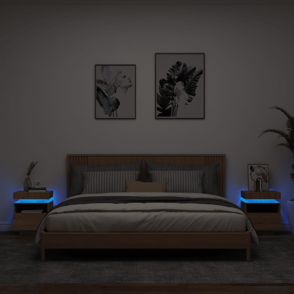 vidaXL Nočné stolíky s LED svetlami 2 ks dub sonoma 40x39x48,5 cm