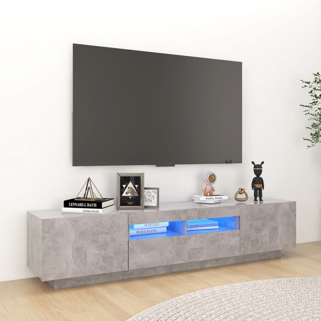 vidaXL TV skrinka s LED svetlami betónovosivá 180x35x40 cm