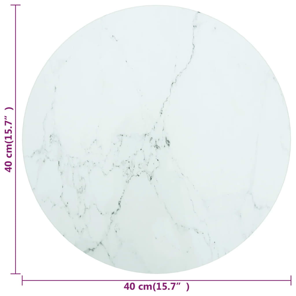 vidaXL Stolová doska, biela Ø40x0,8 cm, tvrdené sklo, mramorový dizajn