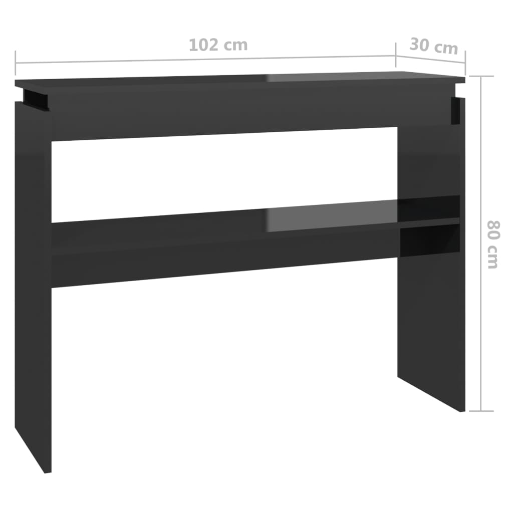 vidaXL Konzolový stolík lesklý čierny 102x30x80 cm drevotrieska