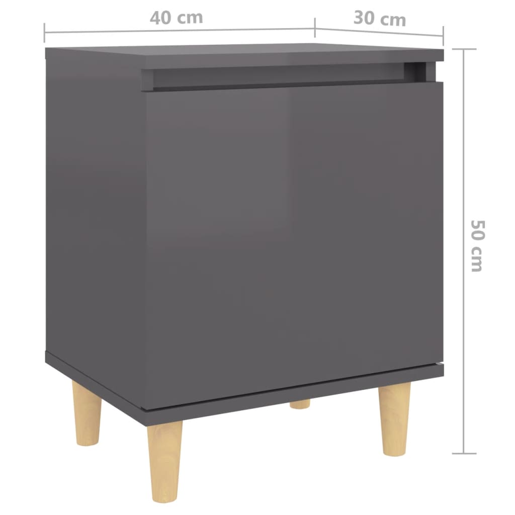vidaXL Nočné stolíky 2 ks nohy z dreva lesklé sivé 40x30x50 cm