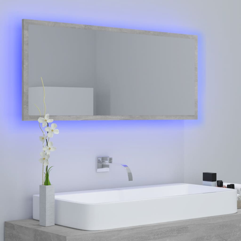 vidaXL Kúpeľňové zrkadlo s LED, betónovo sivé 100x8,5x37 cm, akryl