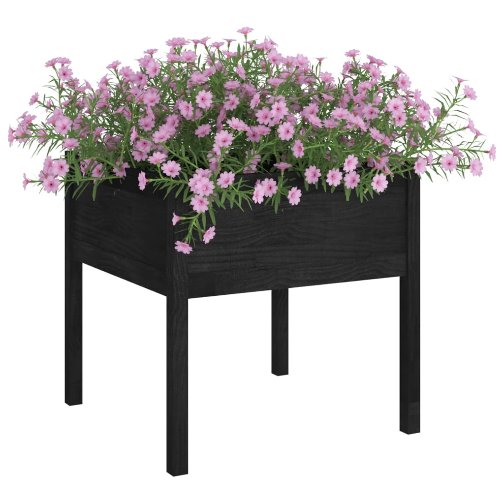 vidaXL Záhradný kvetináč čierny 70x70x70 cm borovicový masív