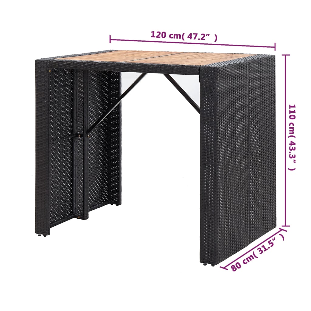 vidaXL 5-dielna vonkajšia barová súprava čierna polyratan a akáciové drevo