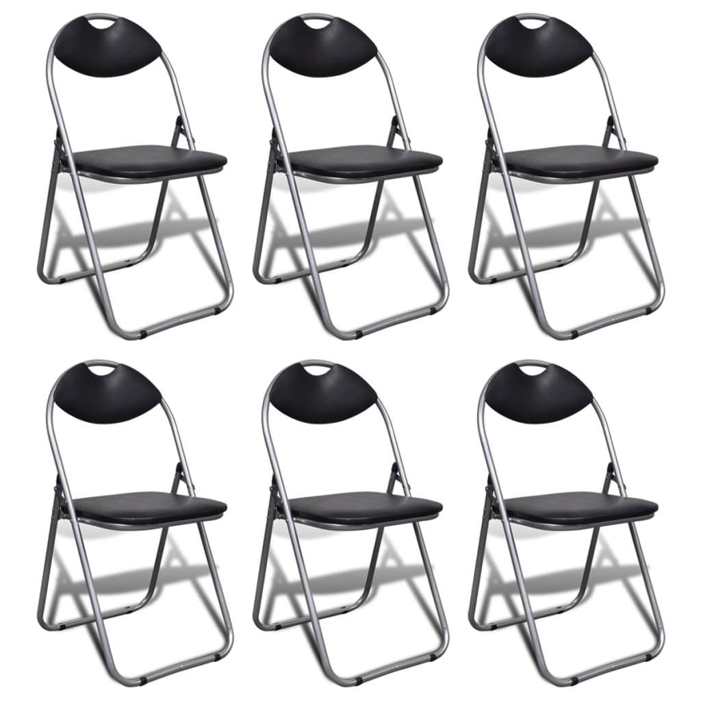vidaXL Skladacie jedálenské stoličky 6 ks, čierne, umelá koža a oceľ