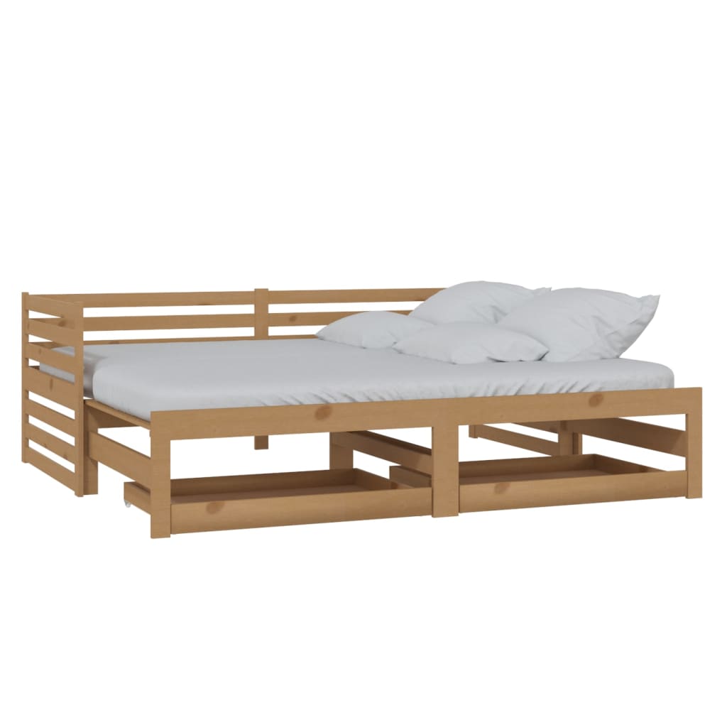 vidaXL Rozkladacia denná posteľ 2x(90x200)cm, medová, borovicový masív