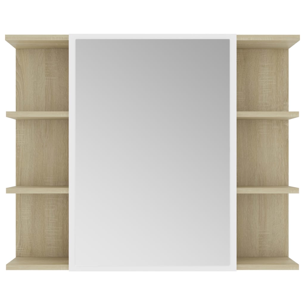 vidaXL Skrinka so zrkadlom, biela a sonoma 80x20,5x64 cm, drevotrieska