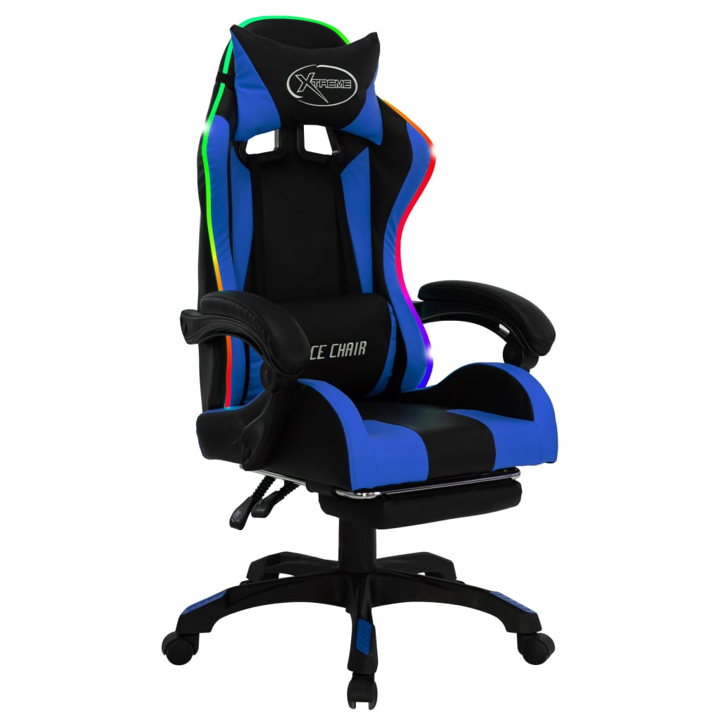 vidaXL Herná stolička s RGB LED svetlami modro-čierna umelá koža
