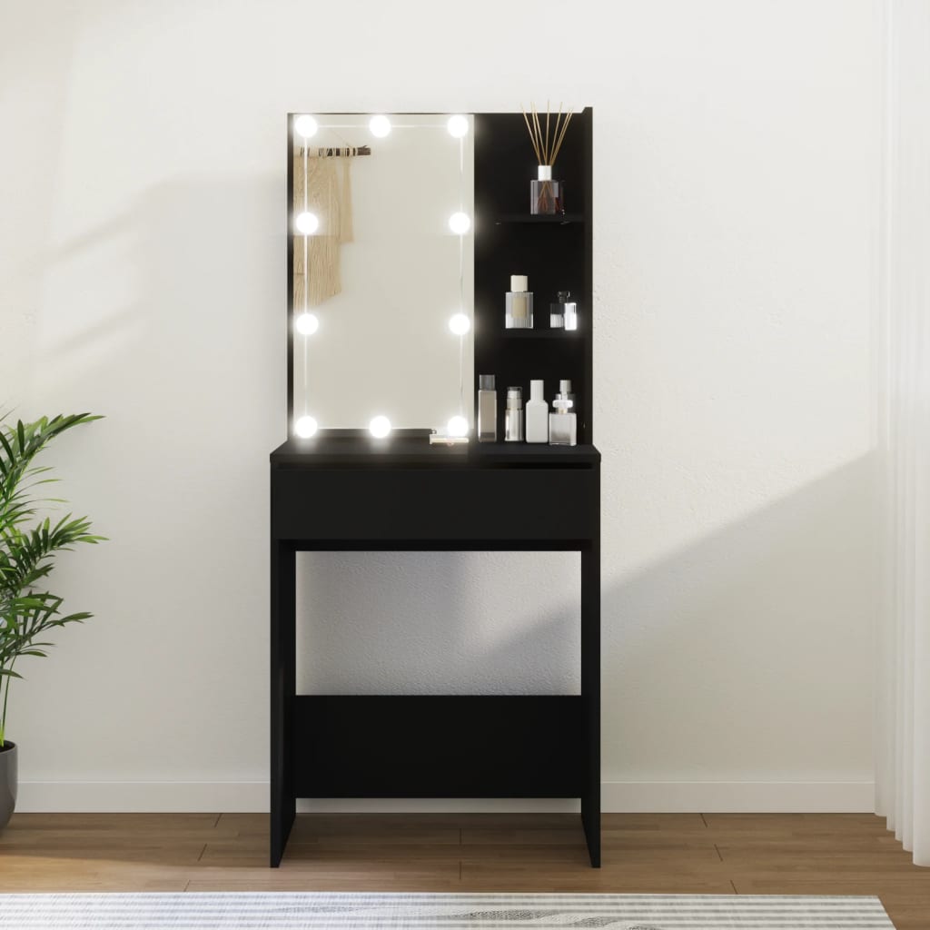 vidaXL Toaletný stolík s LED čierny 60x40x140 cm