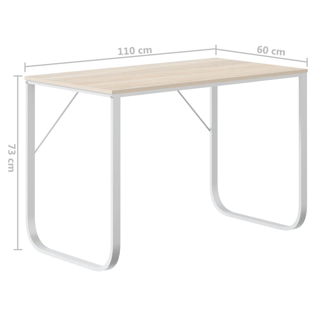 vidaXL Počítačový stôl biely a dubový 110x60x73 cm drevotrieska