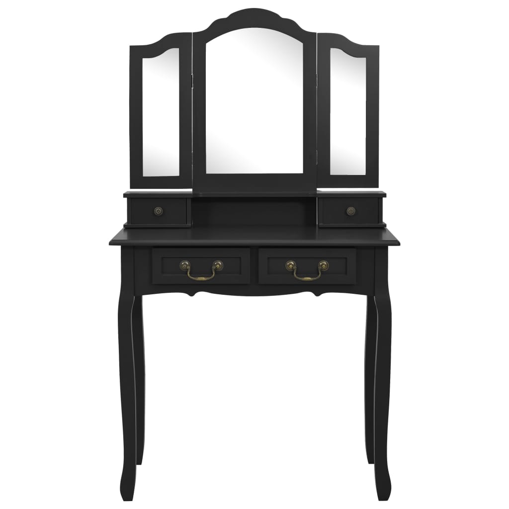 vidaXL Toaletný stolík so stoličkou, čierny 80x69x141 cm, paulovnia