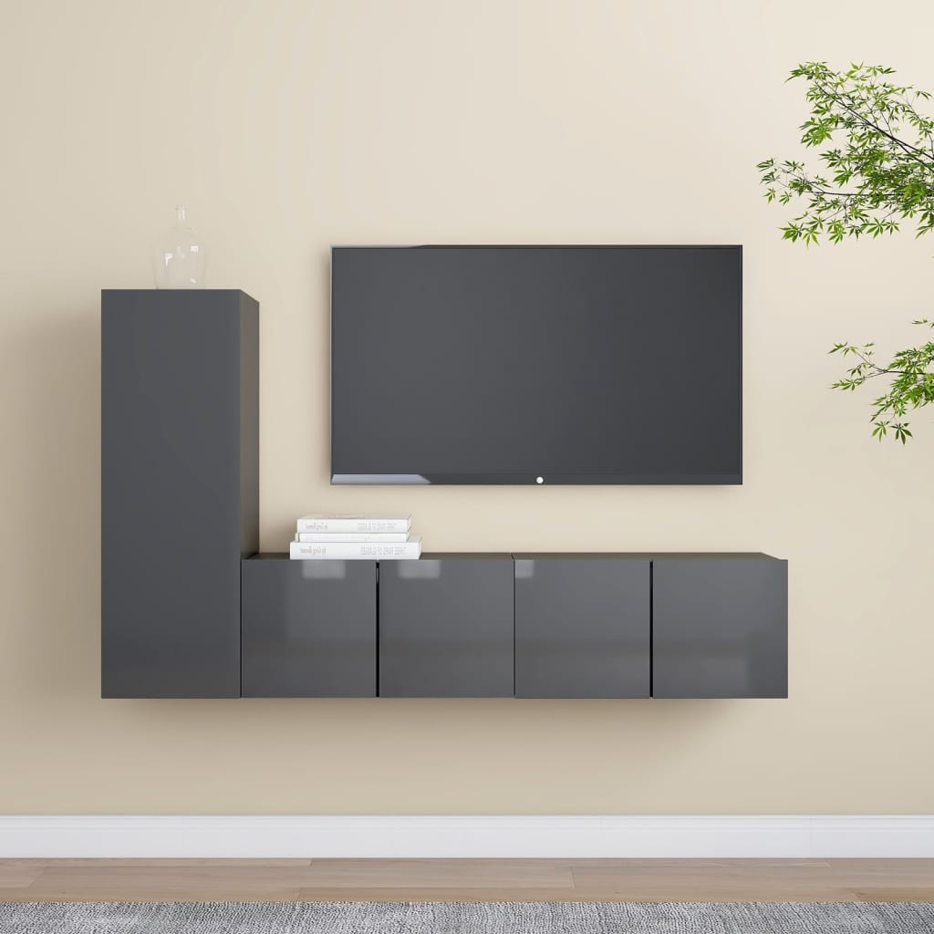 vidaXL 3-dielna súprava TV skriniek lesklá sivá drevotrieska