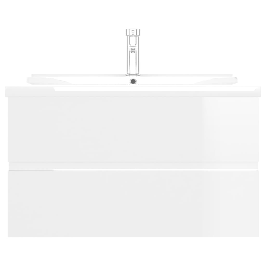vidaXL Skrinka so vstavaným umývadlom lesklá biela drevotrieska