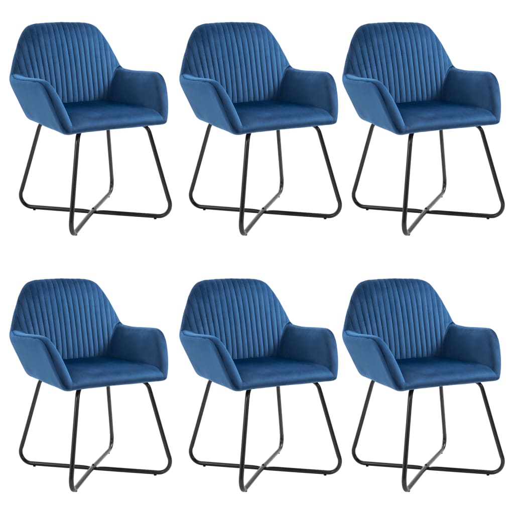 vidaXL Jedálenské stoličky 6 ks, modré, zamat