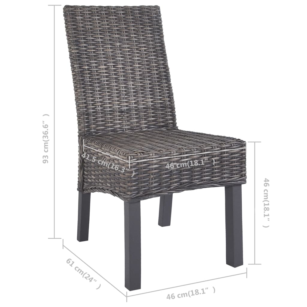 vidaXL Jedálenské stoličky 6 ks, hnedé, kubu ratan a mangové drevo