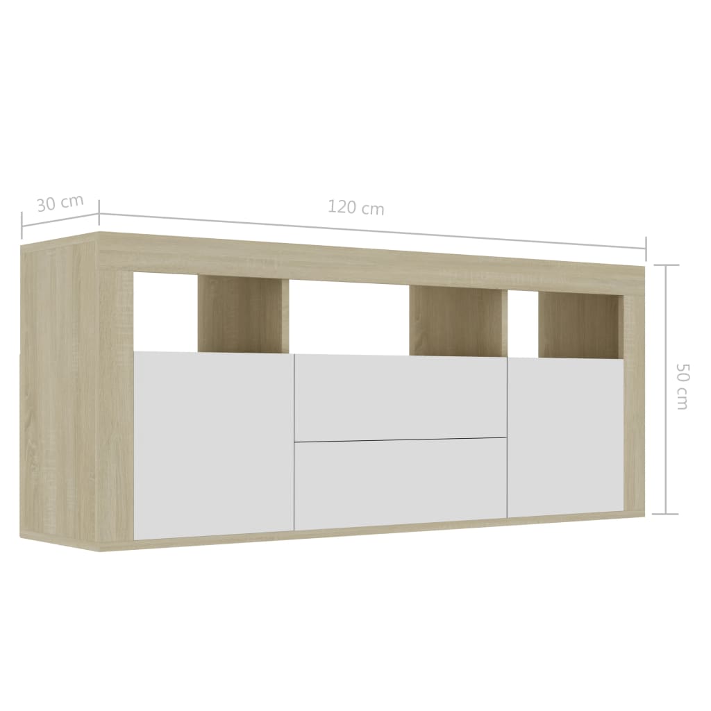 vidaXL TV skrinka, biela a dub sonoma 120x30x50 cm, kompozitné drevo
