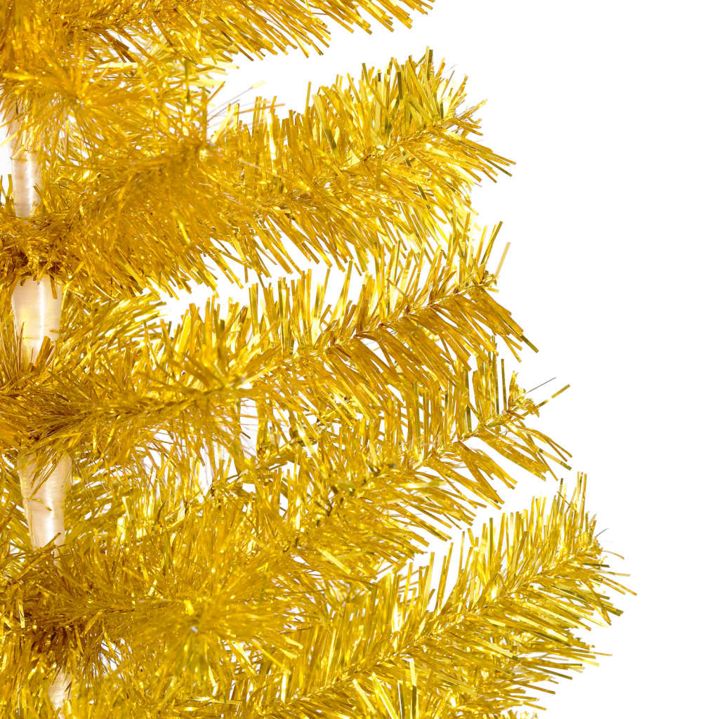 vidaXL Osvetlený umelý vianočný stromček+stojan, zlatý 210 cm, PET