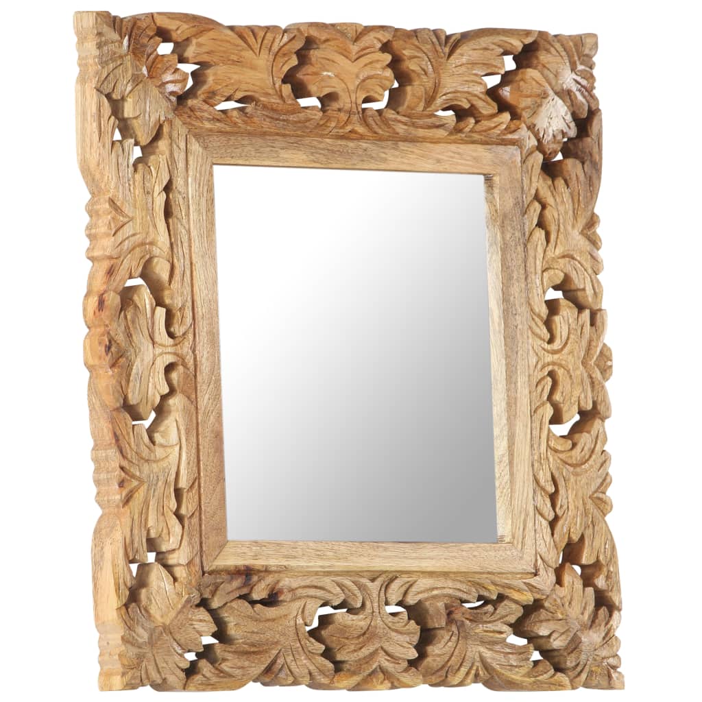 vidaXL Ručne vyrezávané zrkadlo hnedé 50x50 cm masívne mangovníkové drevo