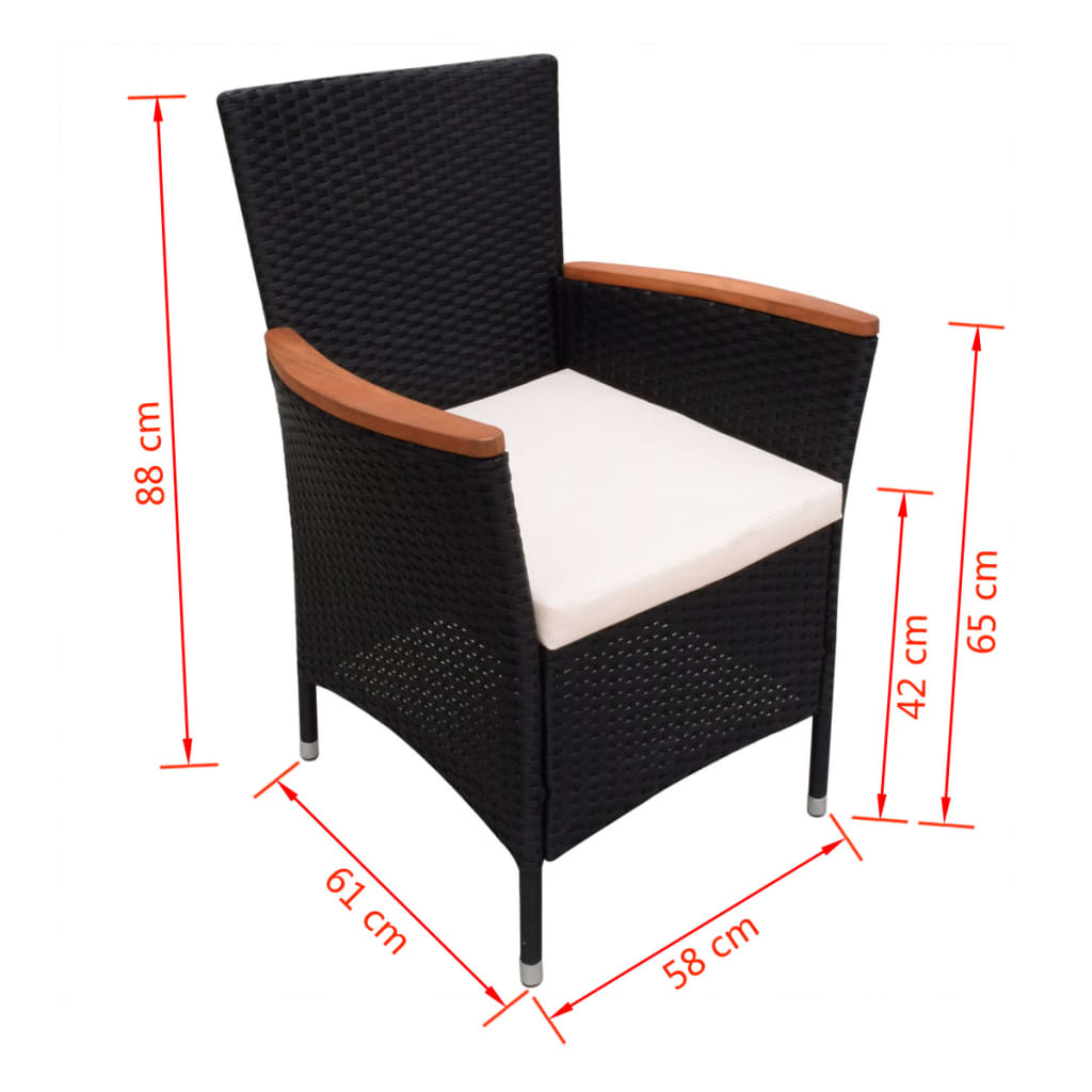 vidaXL Záhradné stoličky 2 ks s podložkami, polyratan, čierne