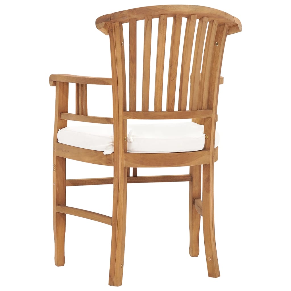 vidaXL Záhradné stoličky 2 ks krémovo-biele podložky teakový masív