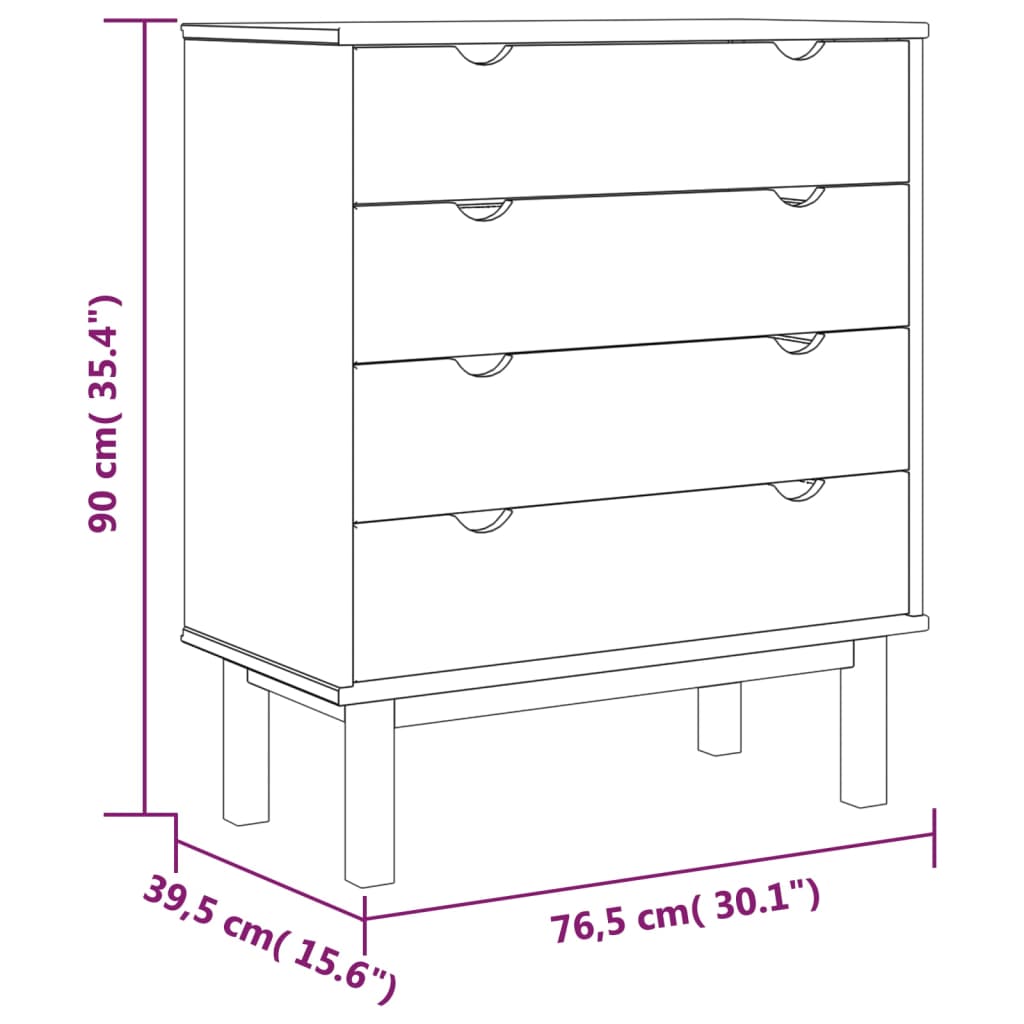 vidaXL Skrinka so zásuvkami OTTA, hnedo biela 76,5x39,5x90cm, borovica